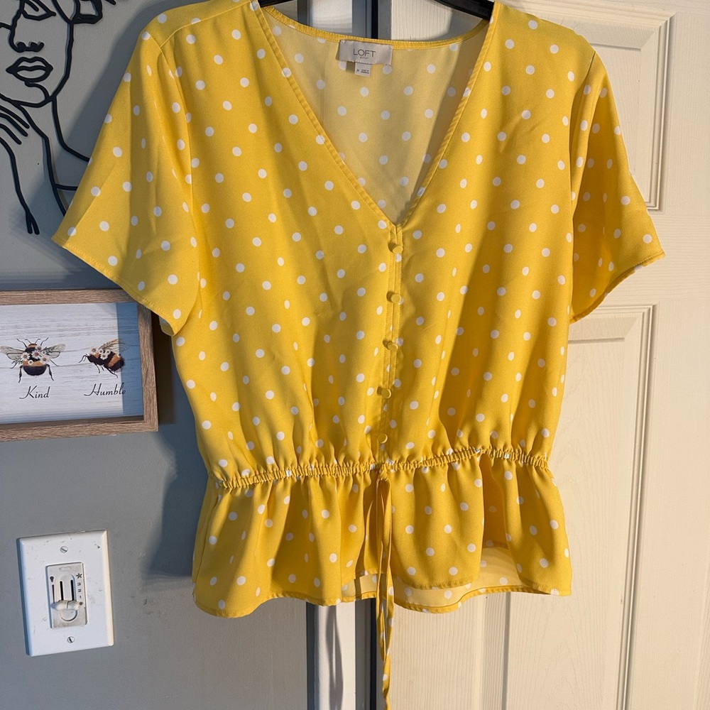 LOFT Yellow Polka Dot Blouse